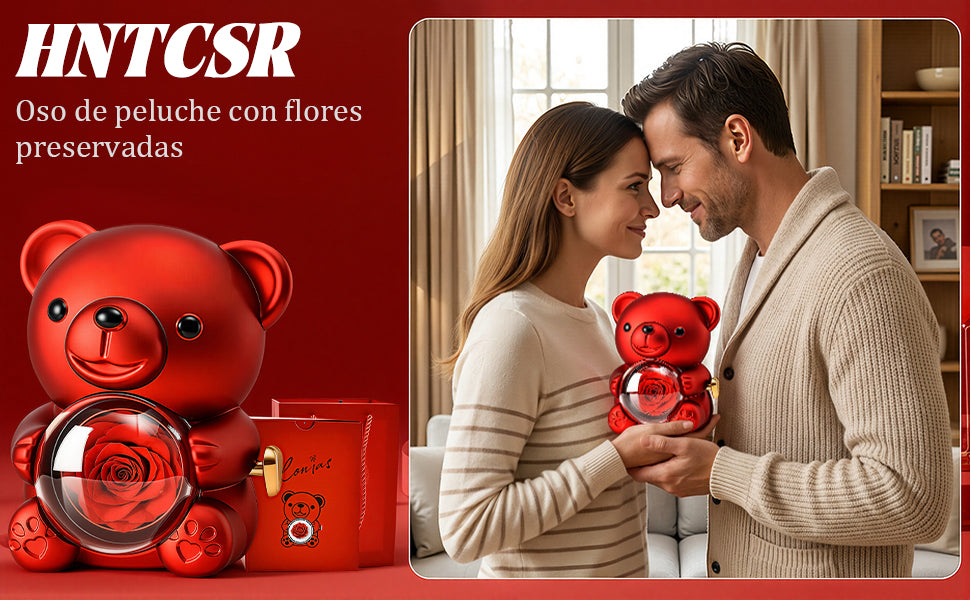 EL EMPAQUE COMPLETO OSO 🐻 CON ROSA ETERNA Y UN COLLAR EN 100 IDIOMAS PARA ENAMORAR ❤️📦
