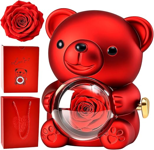 EL EMPAQUE COMPLETO  OSO 🐻 CON ROSA ETERNA Y UN COLLAR EN 100 IDIOMAS PARA ENAMORAR ❤️📦