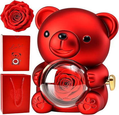 EL EMPAQUE COMPLETO  OSO 🐻 CON ROSA ETERNA Y UN COLLAR EN 100 IDIOMAS PARA ENAMORAR ❤️📦