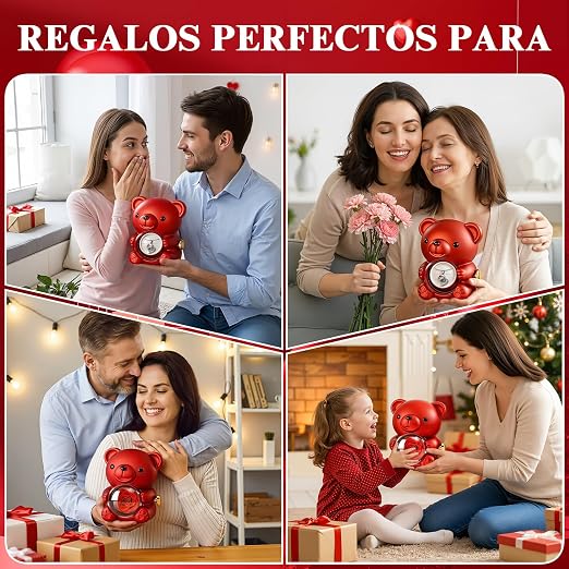 EL EMPAQUE COMPLETO  OSO 🐻 CON ROSA ETERNA Y UN COLLAR EN 100 IDIOMAS PARA ENAMORAR ❤️📦