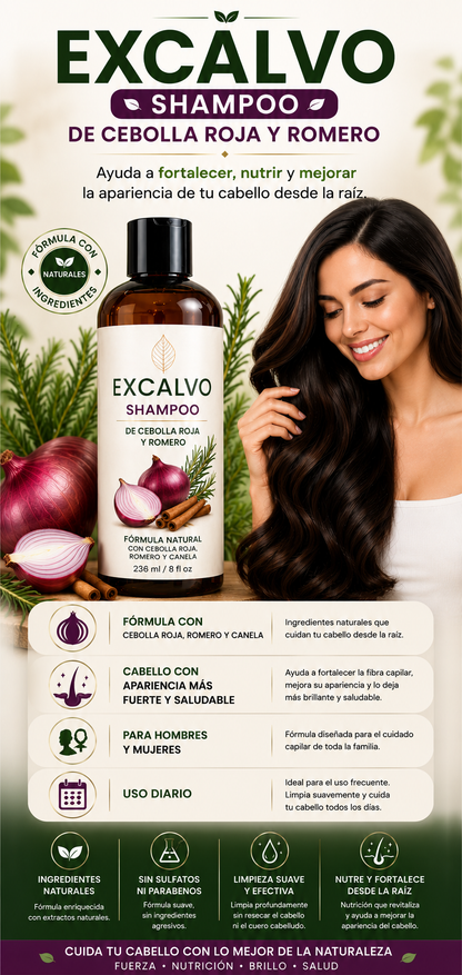 🌿 EXCALVO Shampoo de Cebolla Roja y Romero 🌿