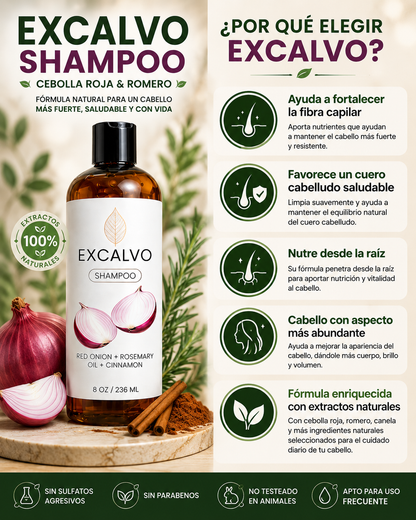 🌿 EXCALVO Shampoo de Cebolla Roja y Romero 🌿