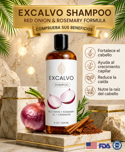 🌿 EXCALVO Shampoo de Cebolla Roja y Romero 🌿