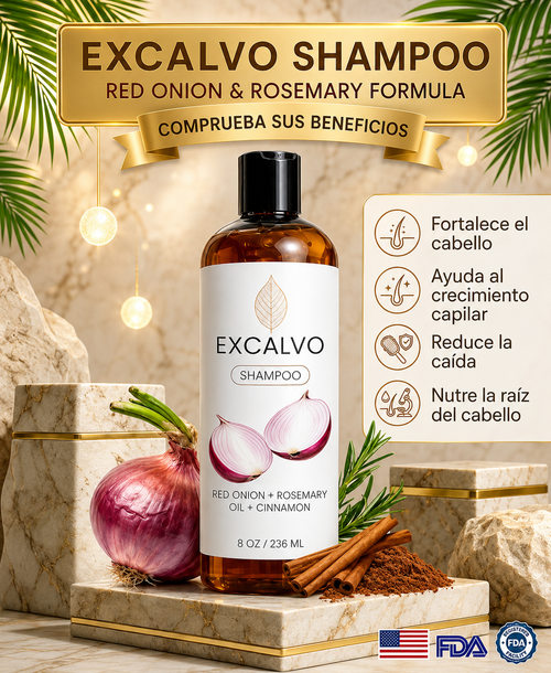 🌿 EXCALVO Shampoo de Cebolla Roja y Romero 🌿