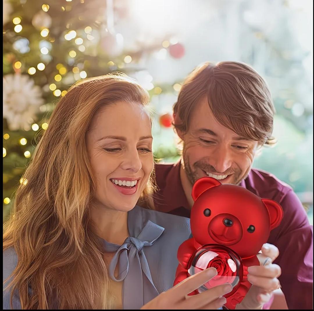 EL EMPAQUE COMPLETO  OSO 🐻 CON ROSA ETERNA Y UN COLLAR EN 100 IDIOMAS PARA ENAMORAR ❤️📦